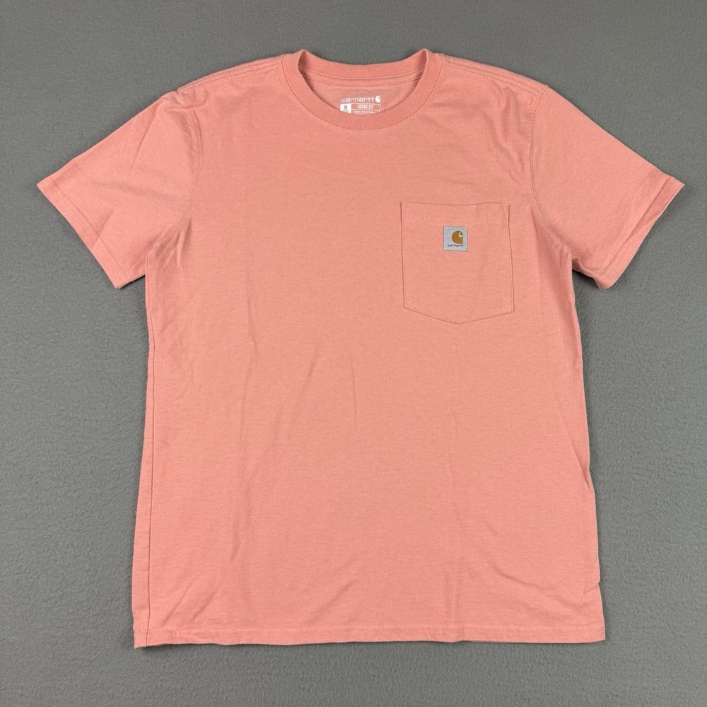 Carhartt T Shirt Womens Medium 8-10 Pink Logo Pocket Tee 103067 P19 Short Sleeve